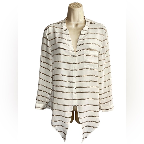 Joie Silk Tie-Front Shirt Rope Print Roll-Up Sleeves Size S - Picture 10 of 13